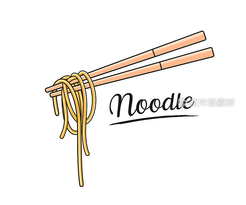 Noodle and chopstick vector, isolated on white background